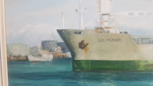Painting of Ship Sea Pioneer of Safmarine by Jean Fuggle. Original Oil, signed and dated 1986.