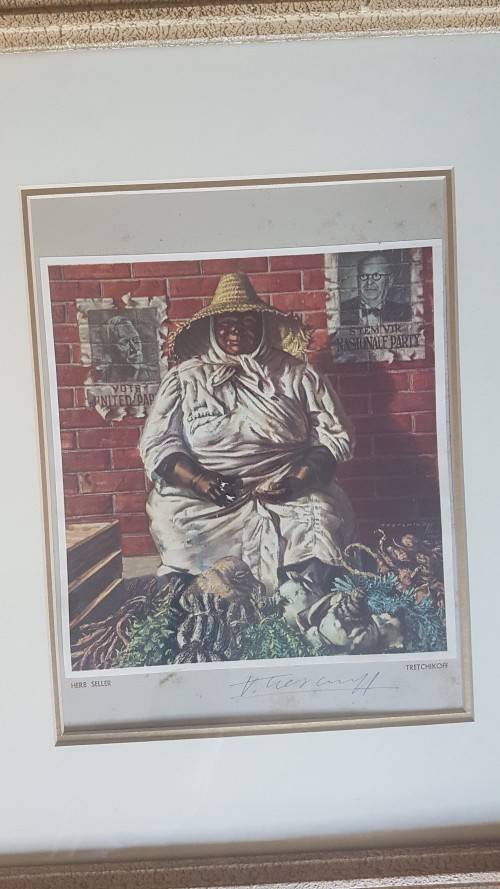HAND SIGNED by Tretchikoff . Herb Seller. Framed Colour Plate. Ornate gilt mid-century frame.