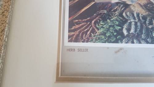 HAND SIGNED by Tretchikoff . Herb Seller. Framed Colour Plate. Ornate gilt mid-century frame.