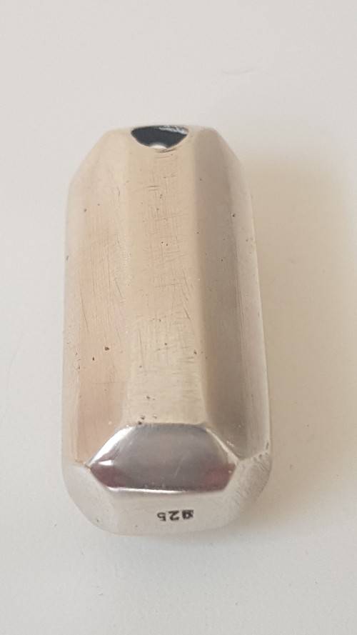 Solid Sterling Silver Heavy Lozenge Bullet Shape  Pendant. 33.3 GRAMS! Chain not included.