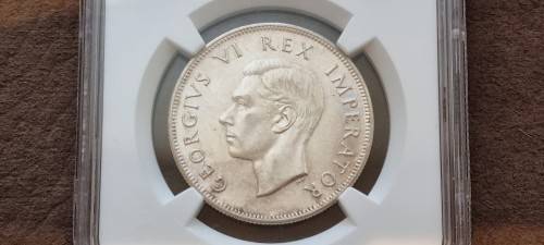 1938 South Africa 2.5 shillings ( half crown ) NGC graded AU 55.
