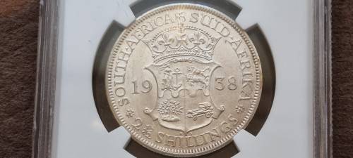 1938 South Africa 2.5 shillings ( half crown ) NGC graded AU 55.
