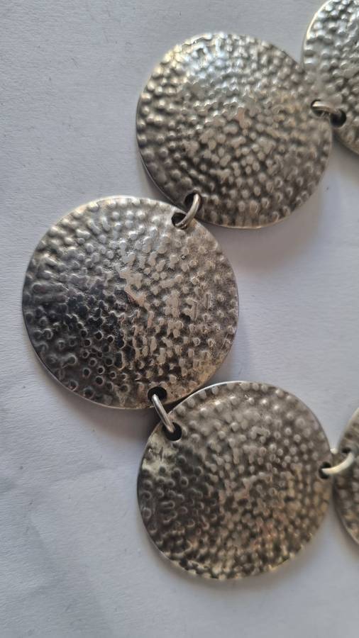 Handmade Necklace Turkish Zinc Pewter, textured domes 9 discs and Turkey 1909-1911 5 para coin!
