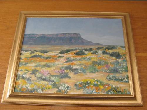Spring Flowers near Van Rhynsdorp Namaqualand by Thelma Malyon. NEW FRAME. Signed original oil.
