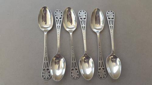 Set of 6 Reticulated Sterling Silver Teaspoons. Thomas Bradbury. Sheffield.  Clear Hallmarks