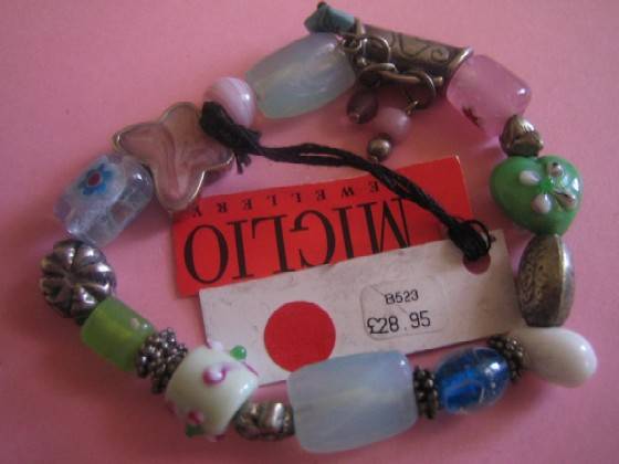 HUGELY REDUCED NEW Glass , metal , real stone beads bracelet  28.95 pounds by Miglio U.K. designer.