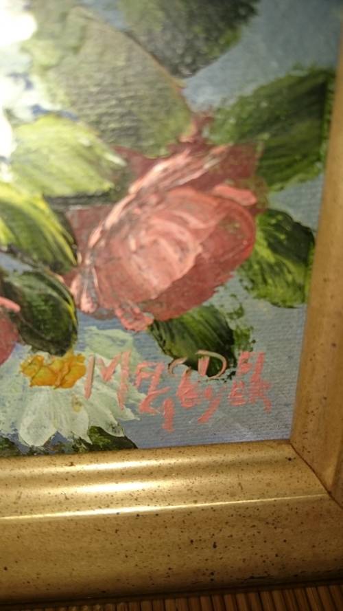 #Oil paintings Magda Geyer flowers x 2#