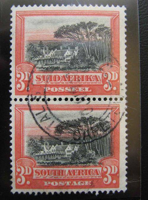 1927 3d Union of South Africa used vertical pair
