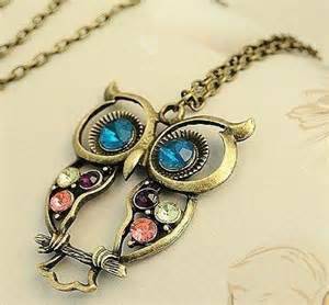 Vintage Owl Gemstone Necklace