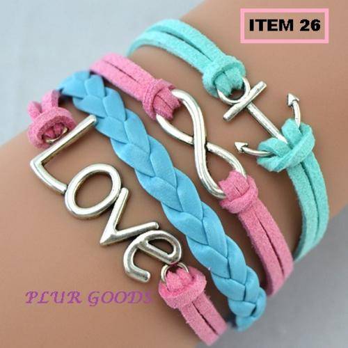 Infinity Bracelet with Love and Anchor