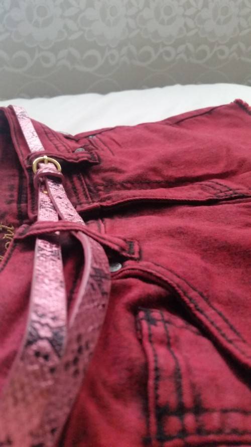 Red short shorts with belt