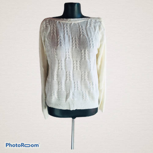 Vintage Cream Cable Knit Jersey Size L