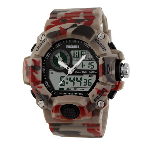 Mens Military Sport Watch - Analog and Digital Waterproof - RED CAMO ________###Courier from R99###
