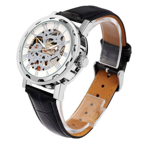 ##LOCAL STOCK##  Men's Skeleton Mechanical Wrist Watch Leather Band - Silver  - *FREE COURIER