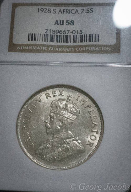 1928 Two and a Half Shillings- Scarce and Lustrous NGC AU58- Start @ R1 !!!