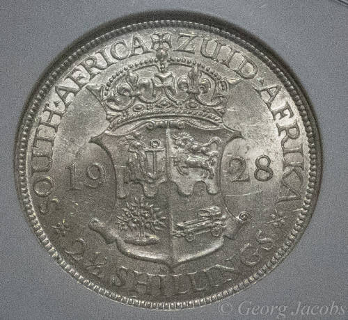 1928 Two and a Half Shillings- Scarce and Lustrous NGC AU58- Start @ R1 !!!