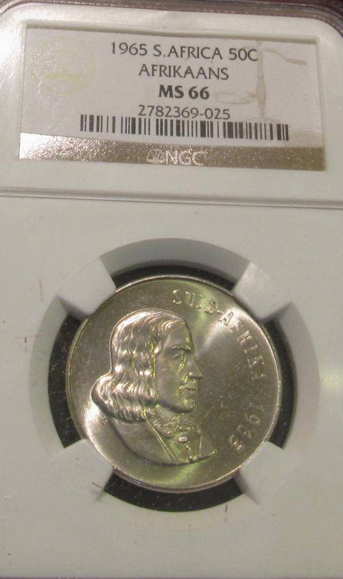 1965 Fifty Cents Afrikaans NGC graded MS66 - Gem Unc - Start @ R1 !!!!