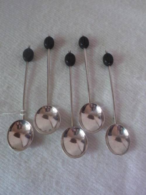 SET X5 BIRMINGHAM 1932 SILVER COFFEE BEAN SPOON