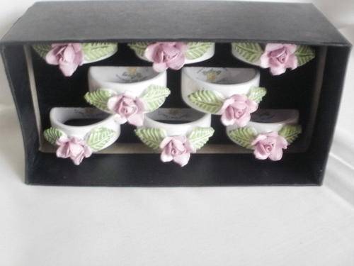 X8 FLORAL BONE CHINA CO. HANDMADE FINE CHINA. DURBAN SERVIETTE RINGS