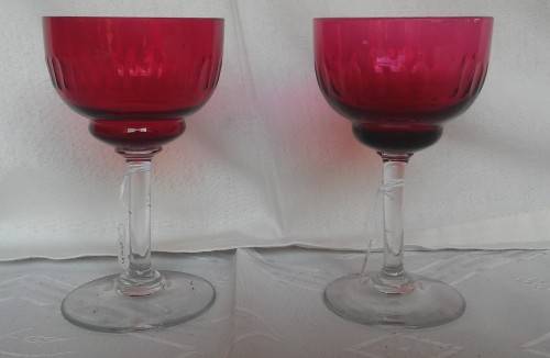 TWO VICTORIAN CRANBERRY STEM GLASSES