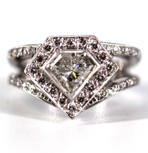 18ct White Gold Shield Cut Diamond Ring