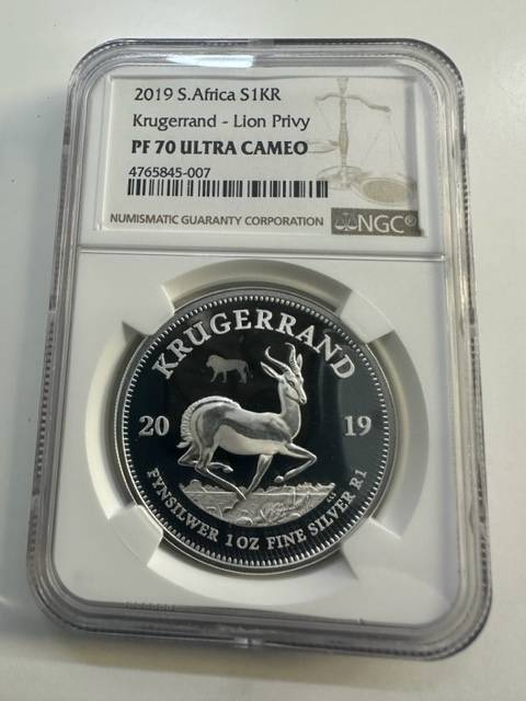 2019 SILVER KRUGERRAND 1oz LION PRIVY NGC PF70 ULTRA CAMEO
