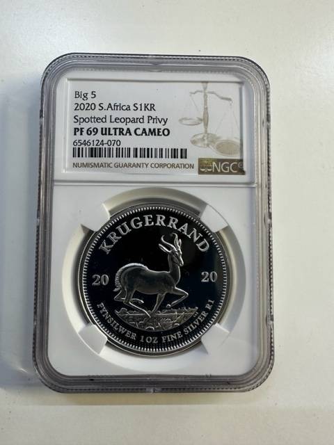 2020 SILVER KRUGERRAND 1oz LEOPARD PRIVY NGC PF69 ULTRA CAMEO