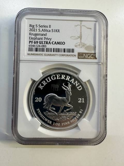 2021 SILVER KRUGERRAND 1oz ELEPHANT PRIVY NGC PF69 ULTRA CAMEO