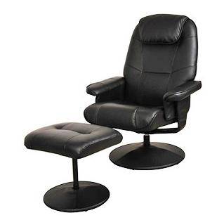 RECLINER Black Luxury Faux Leather Swivel Office Chair with Footstool