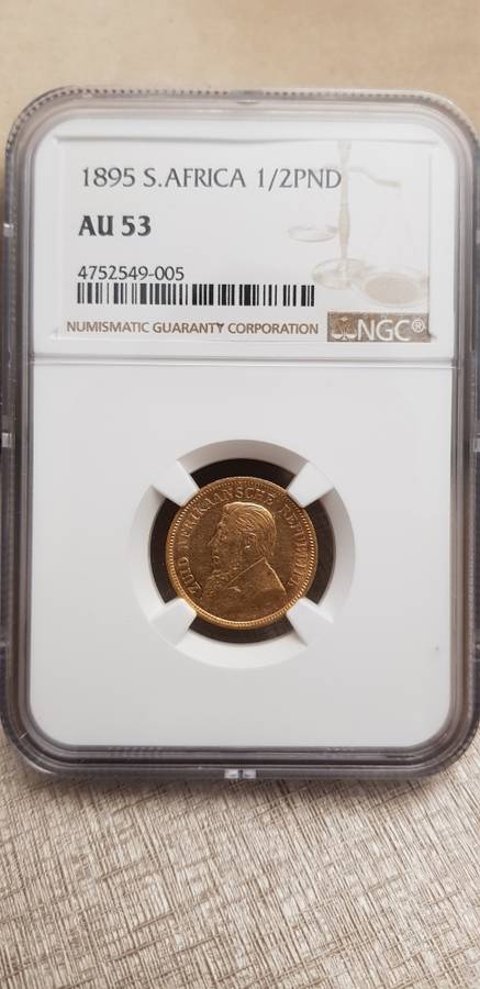 ###1895 NGC AU53 ZAR 1/2 Pond###Low start