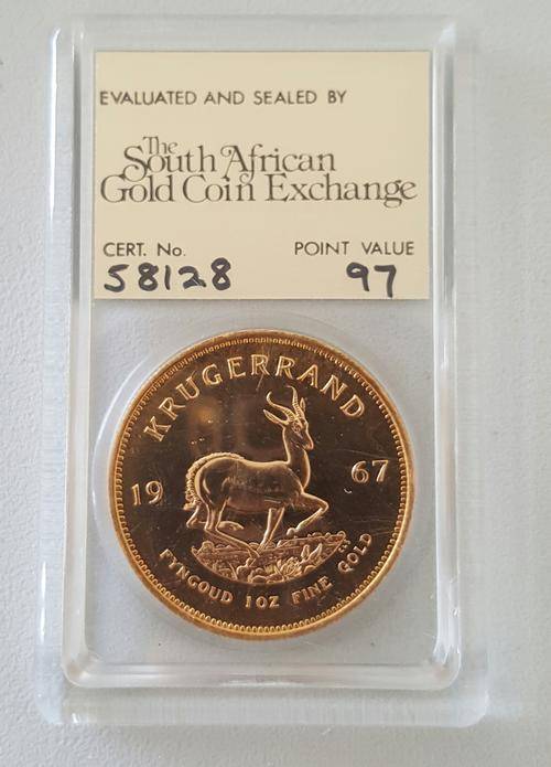###Rare 1967 Proof 1 ounce krugerand in SAGCE Slab## 1st year of issue