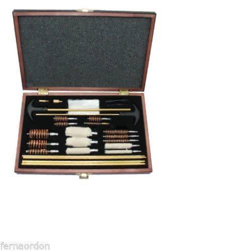 Gun Rifle Shotgun Pistol Cleaning Kit Wood Case Universal Tools Gun