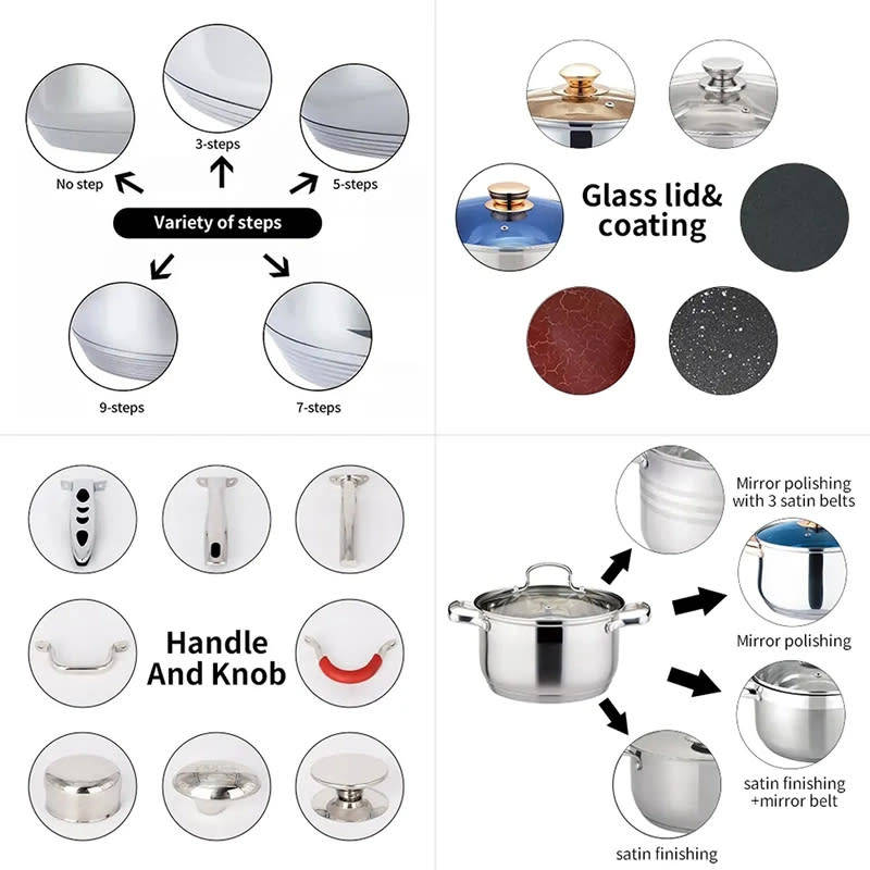 15PCS Cookware Sets Stainless Steel Cooking Pot Set with Kitchen Utensils