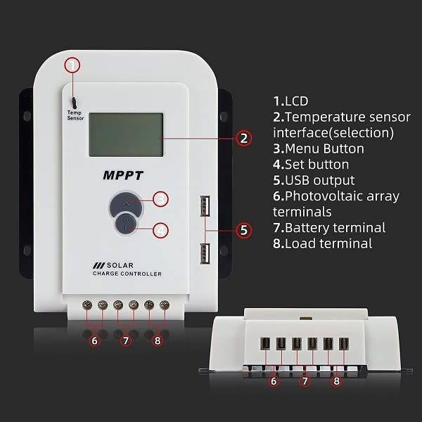 Mppt Solar Charge Controller With Lcd Display And Dual Usb