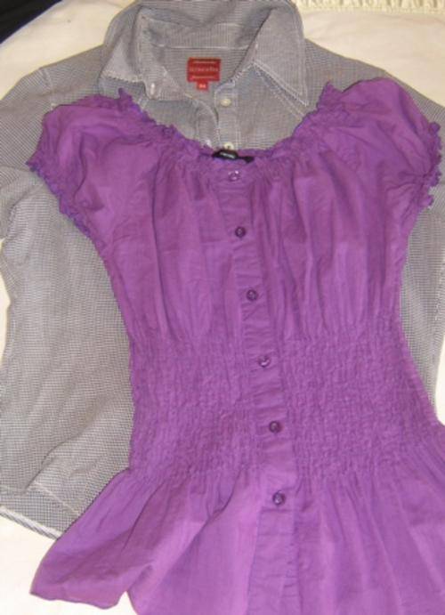 2 Tops purple and black white check top (Medium) to fit size 32 - R1 No Reserve Auction!