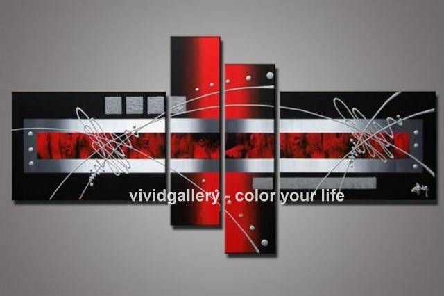 Hand-painted Singed Oil Painting 160cmx80cm Abstract Red Silver Black GX025