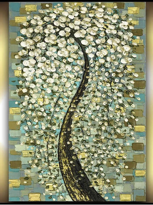 Hand-painted Heavy Texture Oil Painting 90cmx60cm Flowers Trees Moden ABH220