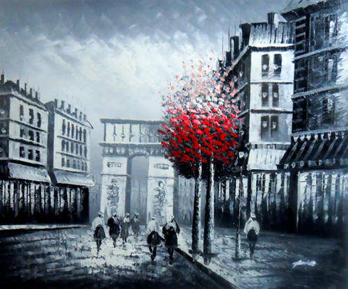 Rolled Hand-painted Canvas Signed Oil Painting 60CMX50CM Paris Street European Scenery City P4-08