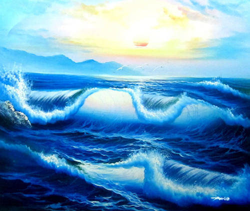 Rolled Hand-painted Canvas Signed Oil Painting 60CMX50CM Modern Seascape Waves HW11