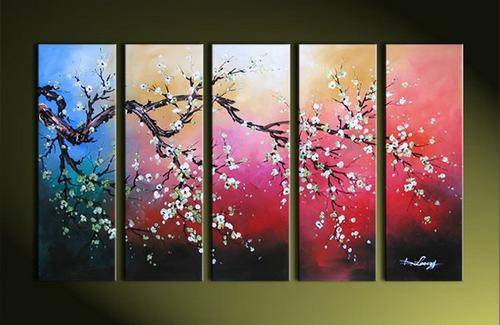 Huge Group Oil Painting Hand-painted Canvas 125cmx80cm Modern Blossom Pink Deco Art GFM029