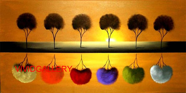 Rolled Large Oil Painting 120cmx60cm Hand-painted Canvas Landscape Trees Sunrise ABL042