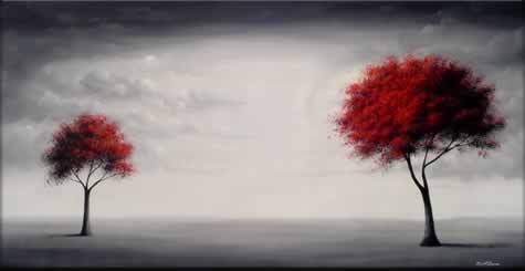 Oil Painting 48"x24" Landscape Trees in Wind Abstract Sunrise C24