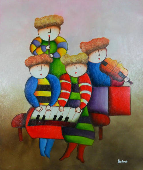 Oil Painting 20"x24" Cartoon Musical Children Band Kids K55