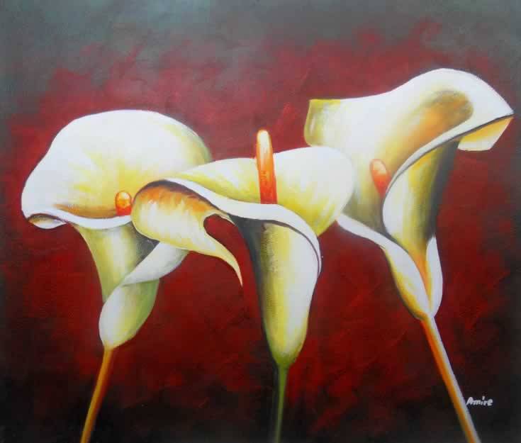 Signed Canvas Handmade Oil Painting 50CMX60CM Flowers Modern Lily F93