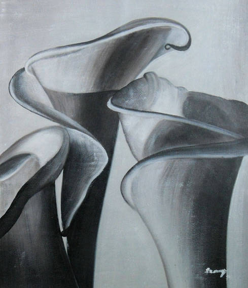 Signed Canvas Handmade Oil Painting 24"x20" Black Rose Flowers rr188