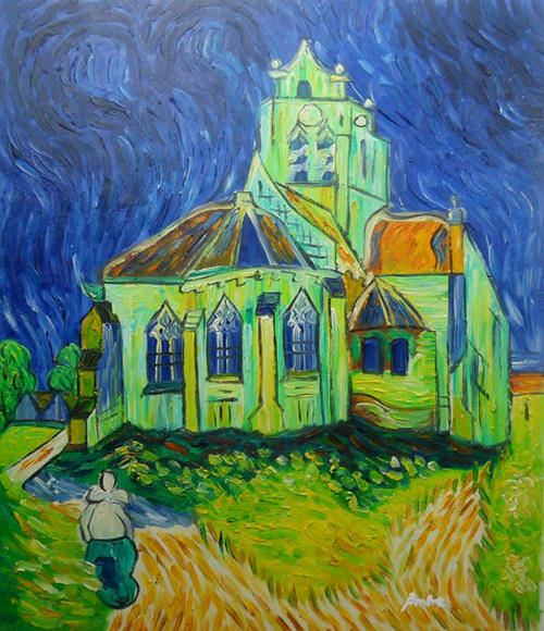 Hand-painted Canvas Oil Painting 20"x24" Van Gogh repro Church Night VM48