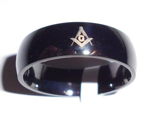 BLACK STAINLESS STEEL MASONIC RING size 11