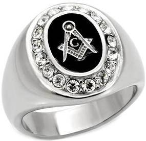 FREEMASON  RING  WITH SIMULATED DIAMONDS  -  LOW STARTING PRICE