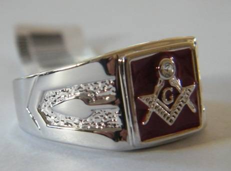 MASONIC  RHODIUM PLATED RING = SIZE 10
