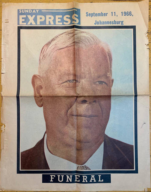 ORIGINAL HISTORIC NEWSPAPER POSTER: ASSASSINATION OF DR VERWOERD